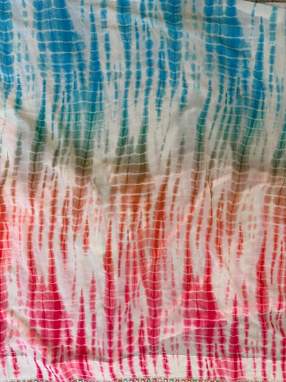 Cocktail saree tie and dye saree  shibori saree multi colour saree haldi saree Mehendi saree grab party saree with blouse