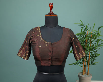 Maggam work Blouse for Saree – Brown Blouse- Artisan Silk Blouse – Festive & Wedding Ethnic Wear