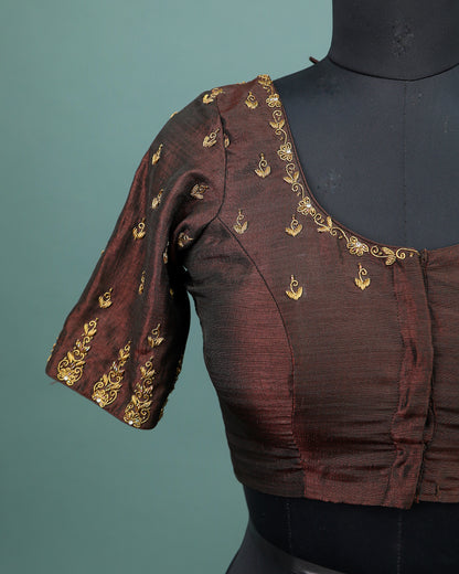 Maggam work Blouse for Saree – Brown Blouse- Artisan Silk Blouse – Festive & Wedding Ethnic Wear