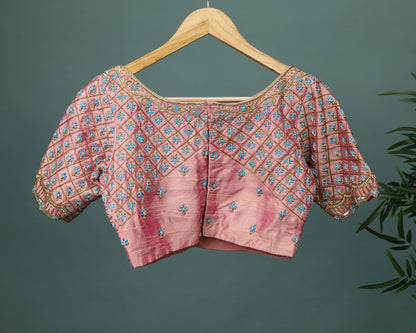 Maggam work Blouse for Saree –  Pink Blouse- Artisan Silk Blouse – Festive & Wedding Ethnic Wear