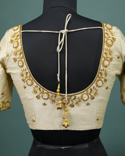 Maggam work Blouse for Saree – Beige Blouse- Artisan Silk Blouse – Festive & Wedding Ethnic Wear