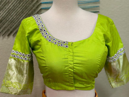 Maggam work Blouse for Saree –Green Blouse - Artisan Silk Blouse – Festive & Wedding Ethnic Wear