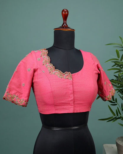 Maggam work Blouse for Saree –  Pink Blouse- Artisan Silk Blouse – Festive & Wedding Ethnic Wear