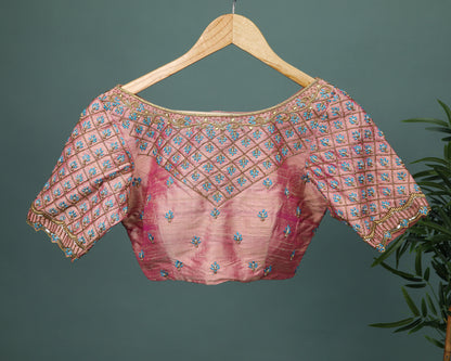 Maggam work Blouse for Saree –  Pink Blouse- Artisan Silk Blouse – Festive & Wedding Ethnic Wear