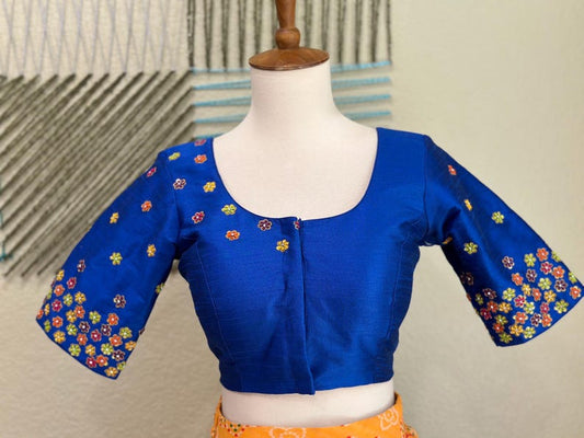 Maggam work Blouse for Saree –  Royal Blue Blouse- Artisan Silk Blouse – Festive & Wedding Ethnic Wear