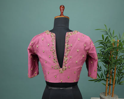 Maggam work Blouse for Saree – Pink  Blouse- Artisan Silk Blouse – Festive & Wedding Ethnic Wear