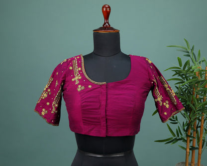 Maggam work Blouse for Saree – Maroon Blouse- Artisan Silk Blouse – Festive & Wedding Ethnic Wear