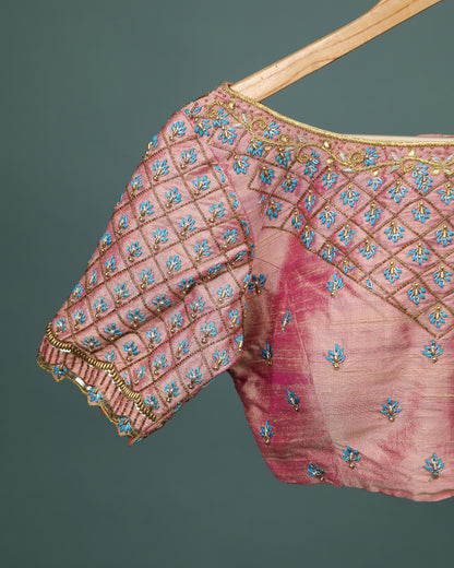 Maggam work Blouse for Saree –  Pink Blouse- Artisan Silk Blouse – Festive & Wedding Ethnic Wear