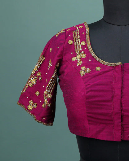 Maggam work Blouse for Saree – Maroon Blouse- Artisan Silk Blouse – Festive & Wedding Ethnic Wear
