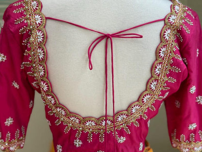 Maggam work Blouse for Saree – Pink Blouse - Artisan Silk Blouse – Festive & Wedding Ethnic Wear