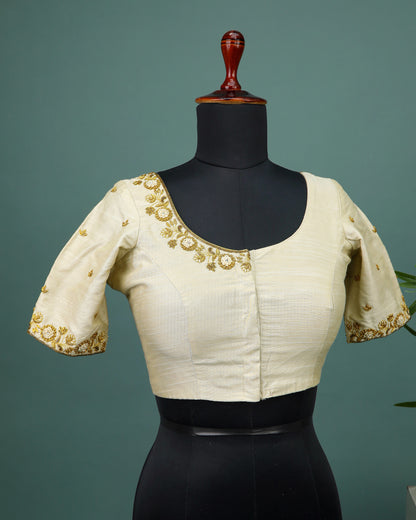 Maggam work Blouse for Saree – Beige Blouse- Artisan Silk Blouse – Festive & Wedding Ethnic Wear