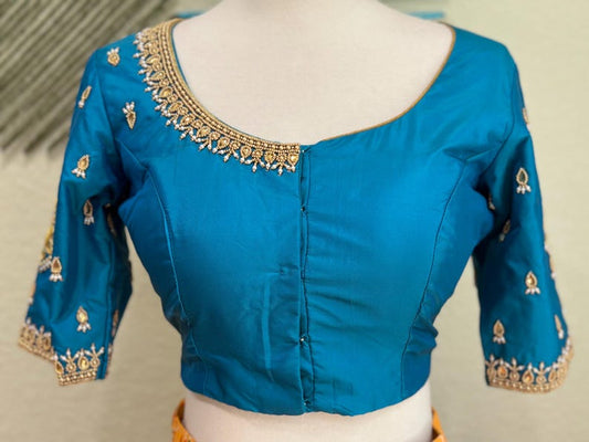 Maggam work Blouse for Saree – Blue Blouse - Artisan Silk Blouse – Festive & Wedding Ethnic Wear
