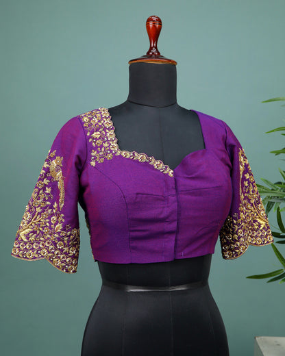 Maggam work Blouse for Saree – purple Blouse- Artisan Silk Blouse – Festive & Wedding Ethnic Wear
