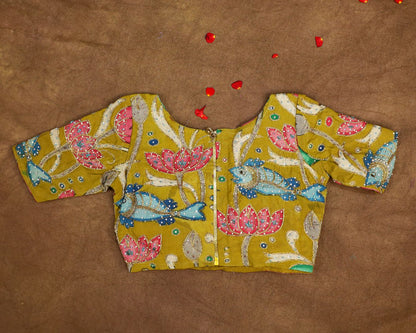Hand Painted Pen Kalamkari Blouse for Saree – Artisan Kalamkari Silk Blouse – Festive & Wedding Ethnic Wear