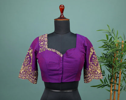 Maggam work Blouse for Saree – purple Blouse- Artisan Silk Blouse – Festive & Wedding Ethnic Wear