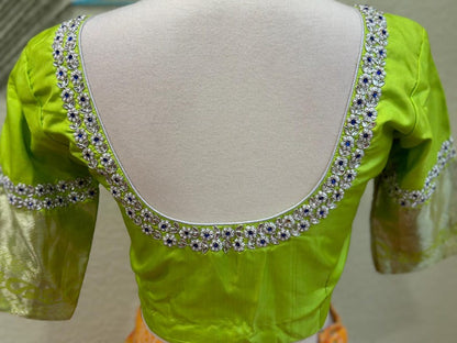 Maggam work Blouse for Saree –Green Blouse - Artisan Silk Blouse – Festive & Wedding Ethnic Wear