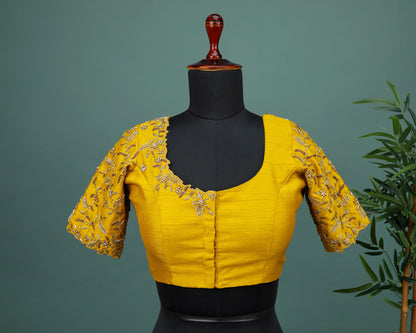 Maggam work Blouse for Saree – Yellow Blouse Artisan Silk Blouse – Festive & Wedding Ethnic Wear