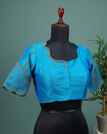 Maggam work Blouse for Saree – Blue Blouse- Artisan Silk Blouse – Festive & Wedding Ethnic Wear