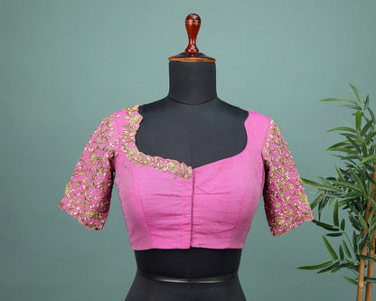 Maggam work Blouse for Saree – Pink Blouse Artisan Silk Blouse – Festive & Wedding Ethnic Wear