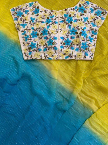 Chikankari saree shibori saree multi colour saree haldi saree Mehendi saree grab party saree with blouse