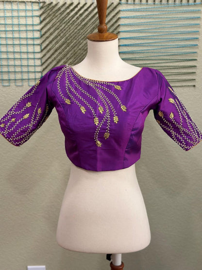 Maggam work Blouse for Saree – purple Blouse- Artisan Silk Blouse – Festive & Wedding Ethnic Wear
