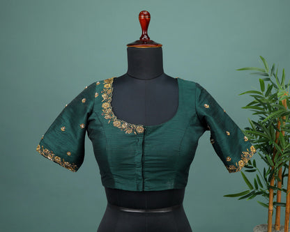Maggam work Blouse for Saree – Green Blouse Artisan Silk Blouse – Festive & Wedding Ethnic Wear