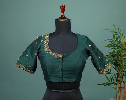 Maggam work Blouse for Saree – Green Blouse Artisan Silk Blouse – Festive & Wedding Ethnic Wear