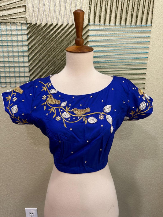 Maggam work Blouse for Saree – Royal Blue Blouse- Artisan Silk Blouse – Festive & Wedding Ethnic Wear