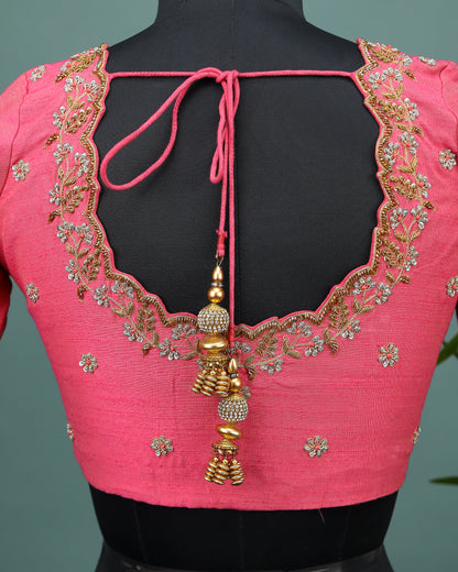 Maggam work Blouse for Saree –  Pink Blouse- Artisan Silk Blouse – Festive & Wedding Ethnic Wear