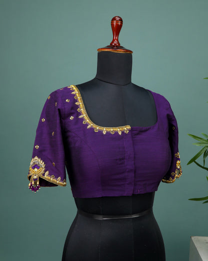 Maggam work Blouse for Saree – Royal Purple Blouse Artisan Silk Blouse – Festive & Wedding Ethnic Wear