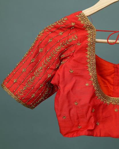 Maggam work Blouse for Saree – Red Blouse Artisan Silk Blouse – Festive & Wedding Ethnic Wear