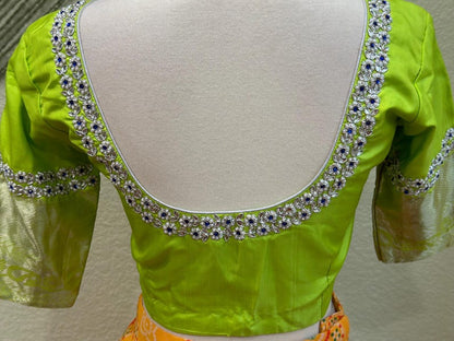 Maggam work Blouse for Saree –Green Blouse - Artisan Silk Blouse – Festive & Wedding Ethnic Wear