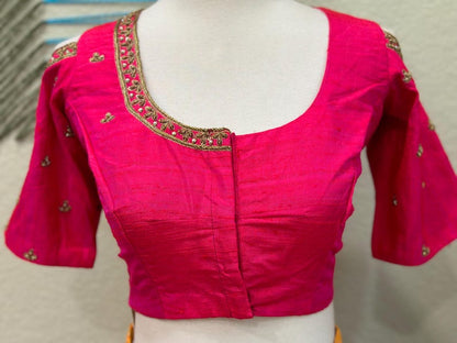Maggam work Blouse for Saree – Pink Blouse- Artisan Silk Blouse – Festive & Wedding Ethnic Wear