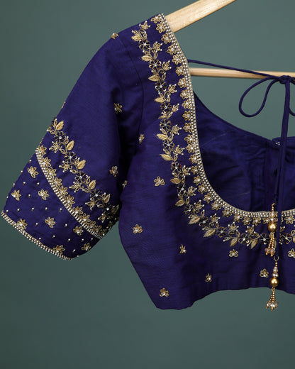 Maggam work Blouse for Saree – Navy Blue Blouse- Artisan Silk Blouse – Festive & Wedding Ethnic Wear