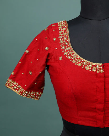 Maggam work Blouse for Saree – Red Blouse- Artisan Silk Blouse – Festive & Wedding Ethnic Wear