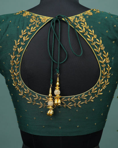 Maggam work Blouse for Saree – Green Blouse- Artisan Silk Blouse – Festive & Wedding Ethnic Wear