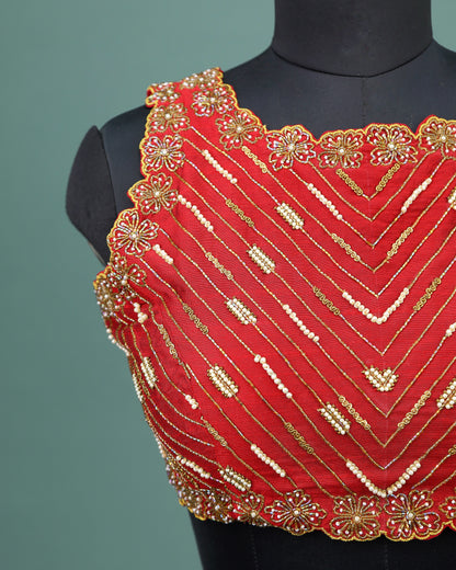 Maggam work Blouse for Saree –  Red Blouse- Artisan Silk Blouse – Festive & Wedding Ethnic Wear