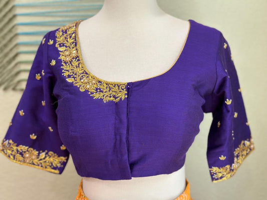 Maggam work Blouse for Saree –  Purple Blouse- Artisan Silk Blouse – Festive & Wedding Ethnic Wear