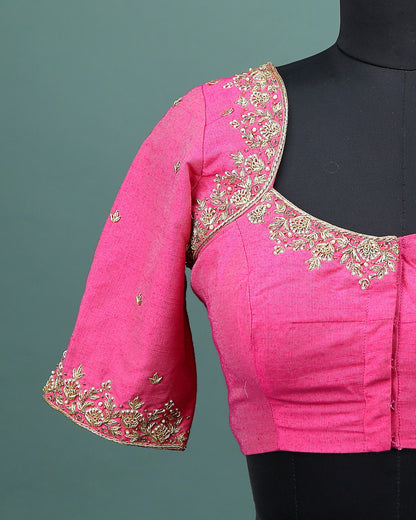Maggam work Blouse for Saree – pink Blouse- Artisan Silk Blouse – Festive & Wedding Ethnic Wear
