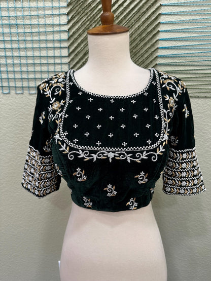 Maggam work Blouse for Saree – Green Blouse- Artisan Silk Blouse – Festive & Wedding Ethnic Wear