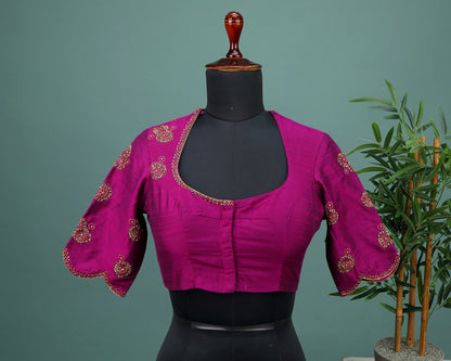 Maggam work Blouse for Saree –  Pink Blouse- Artisan Silk Blouse – Festive & Wedding Ethnic Wear