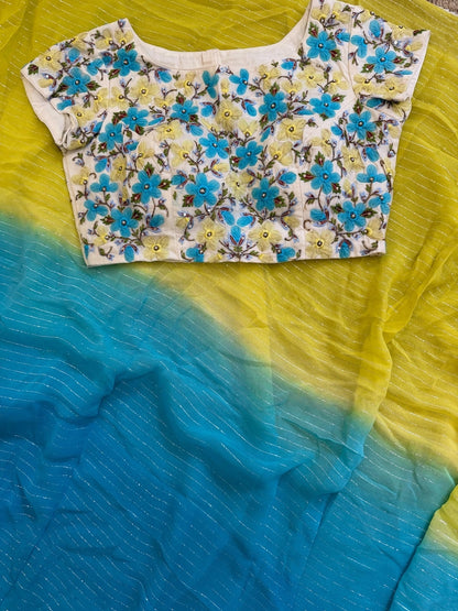 Chikankari saree shibori saree multi colour saree haldi saree Mehendi saree grab party saree with blouse
