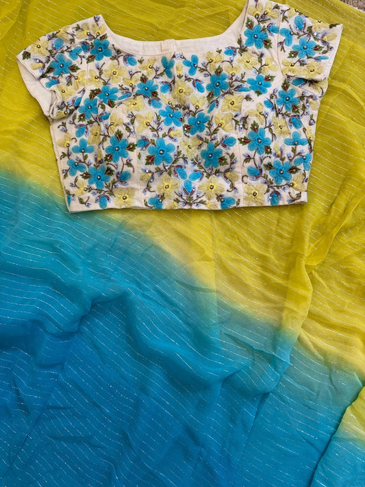 Chikankari saree shibori saree multi colour saree haldi saree Mehendi saree grab party saree with blouse