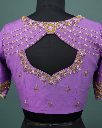 Maggam work Blouse for Saree – purple Blouse Artisan Silk Blouse – Festive & Wedding Ethnic Wear