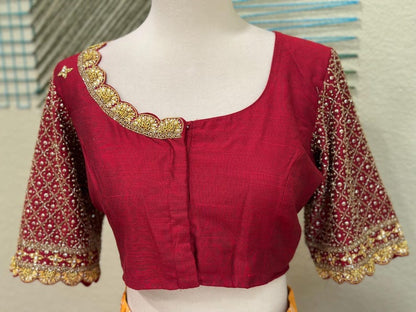 Maggam work Blouse for Saree – Red Blouse- Artisan Silk Blouse – Festive & Wedding Ethnic Wear