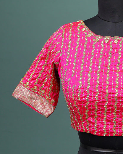 Maggam work Blouse for Saree – Pink Blouse- Artisan Silk Blouse – Festive & Wedding Ethnic Wear