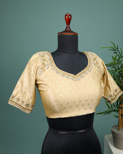 Maggam work Blouse for Saree – Beige Blouse Artisan Silk Blouse – Festive & Wedding Ethnic Wear