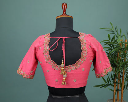 Maggam work Blouse for Saree –  Pink Blouse- Artisan Silk Blouse – Festive & Wedding Ethnic Wear