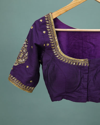 Maggam work Blouse for Saree – purple Blouse Artisan Silk Blouse – Festive & Wedding Ethnic Wear