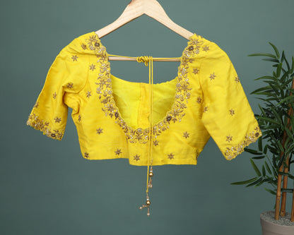 Maggam work Blouse for Saree –  Yellow Blouse Artisan Silk Blouse – Festive & Wedding Ethnic Wear